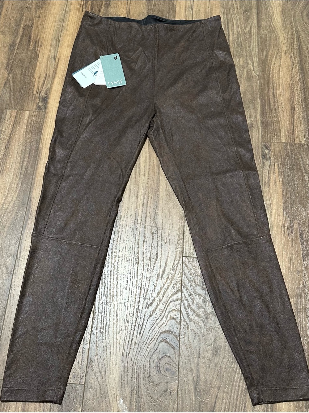 New Lysse Brown Vegan Leather High Waist Pull On Women’s Pants - NWT  Large
